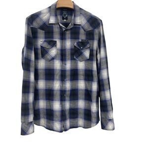 Diesel Co. XL Plaid Western Shirt Blue Gray Long Sleeve Snap Button Menswear